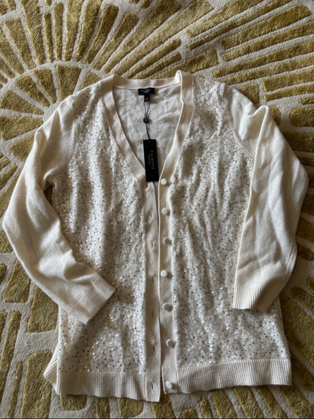 Talbots Ivory Sequin V-Neck Cardigan